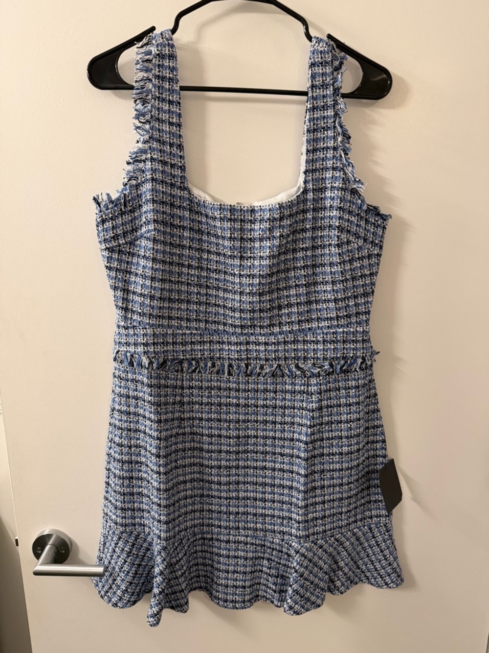 Lulu's Blue Tweed Frayed-Trim Mini Dress